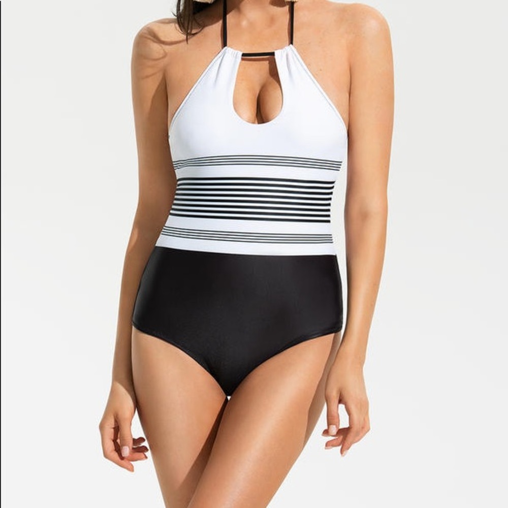 Beach Sissi halter neck black and white new with tags one piece swimsuit size M